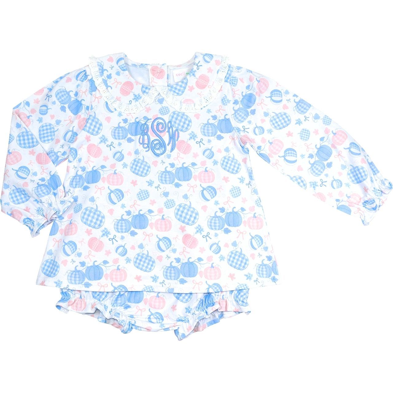 Pink And Blue Pumpkin Print Knit Diaper Set