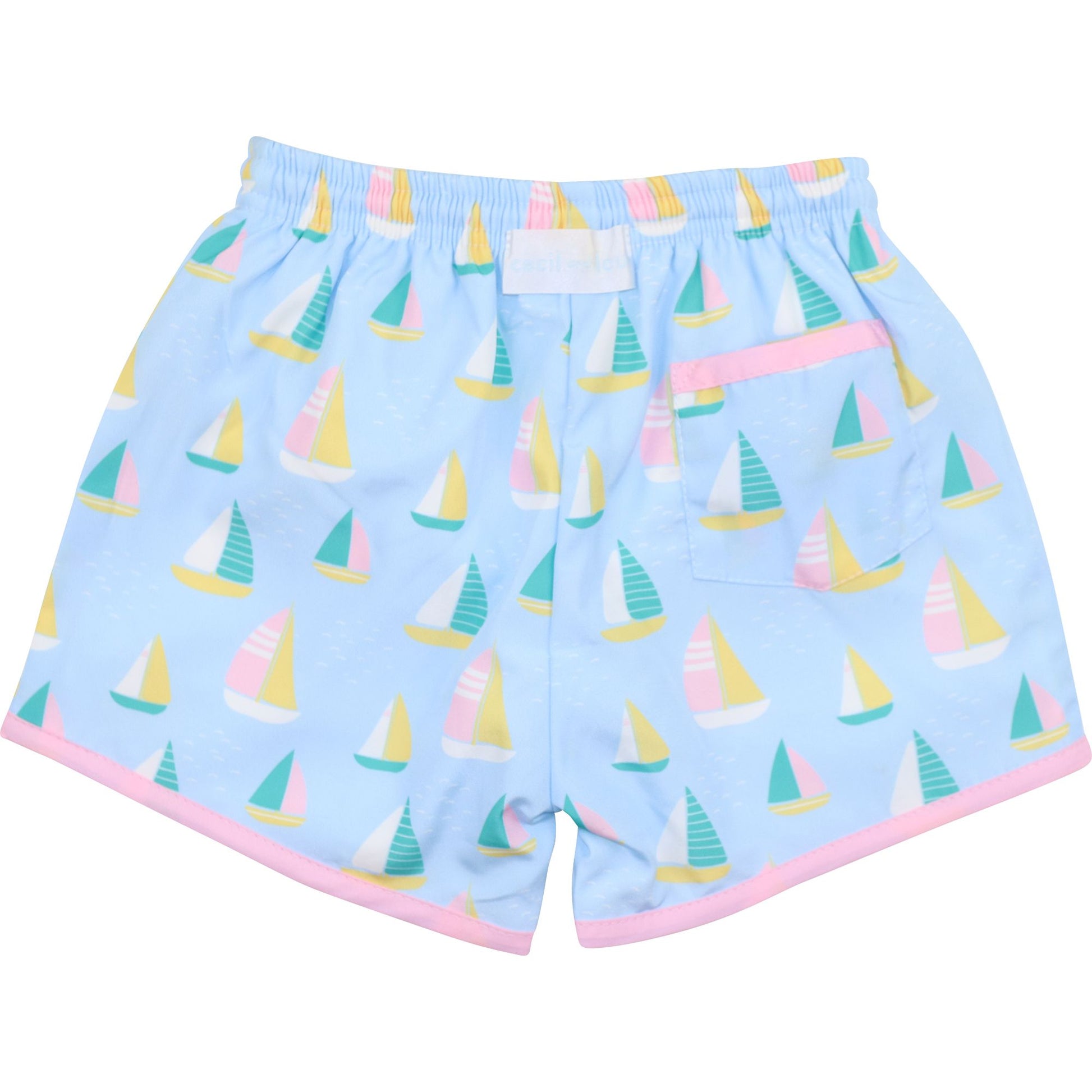 Pink And Blue Sailboat Swim Trunks