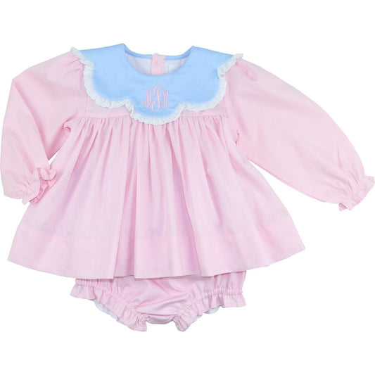 Pink And Blue Scalloped Collar Diaper Set