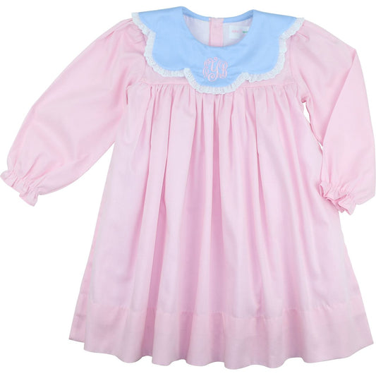 Pink And Blue Scalloped Collar Dress