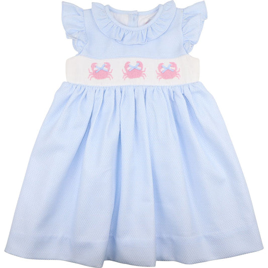 Pink And Blue Smocked Crabs Dress