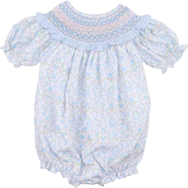 Pink And Blue Smocked Flower Print Bubble