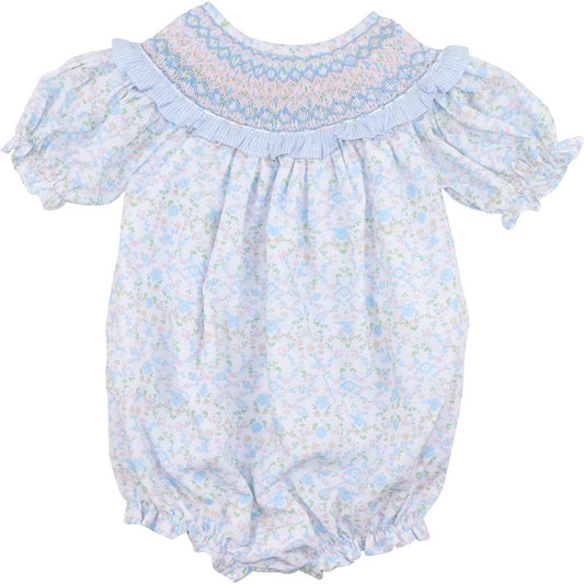 Pink And Blue Smocked Flower Print Bubble