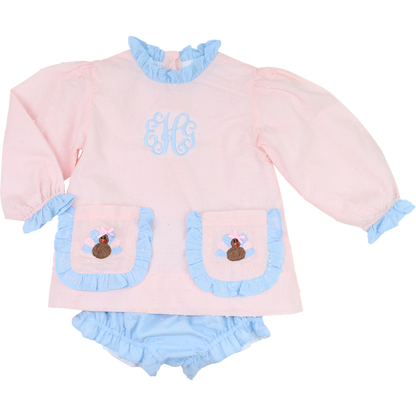 Pink And Blue Swiss Dot Embroidered Turkey Diaper Set