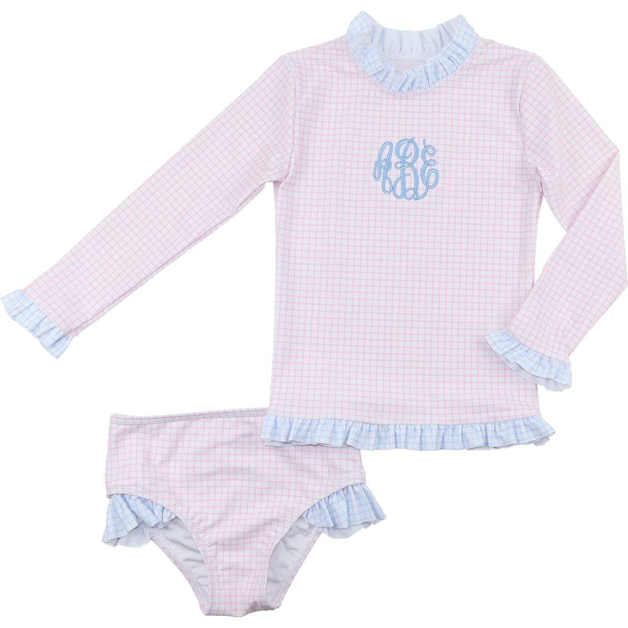 Pink And Blue Windowpane Lycra Swim Set