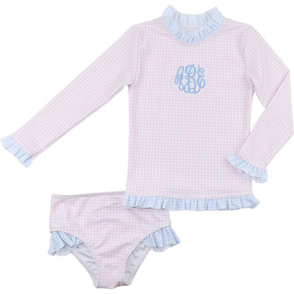 Pink And Blue Windowpane Lycra Swim Set