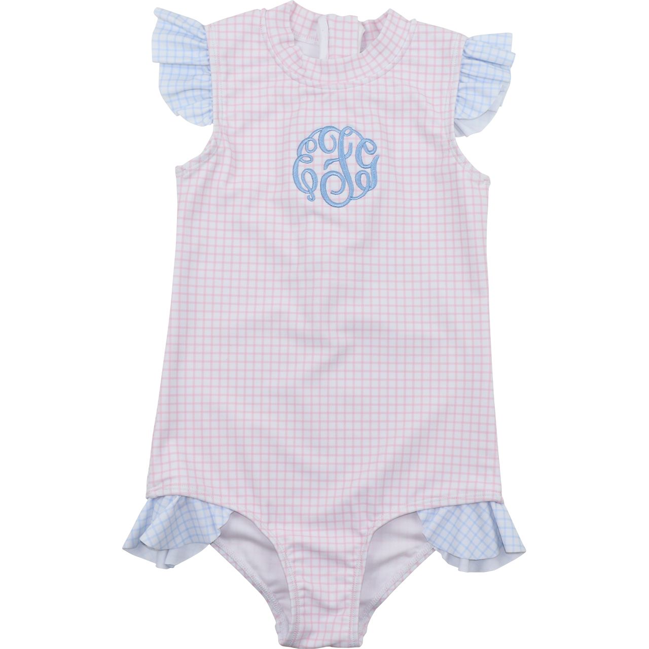Pink And Blue Windowpane Lycra Swimsuit
