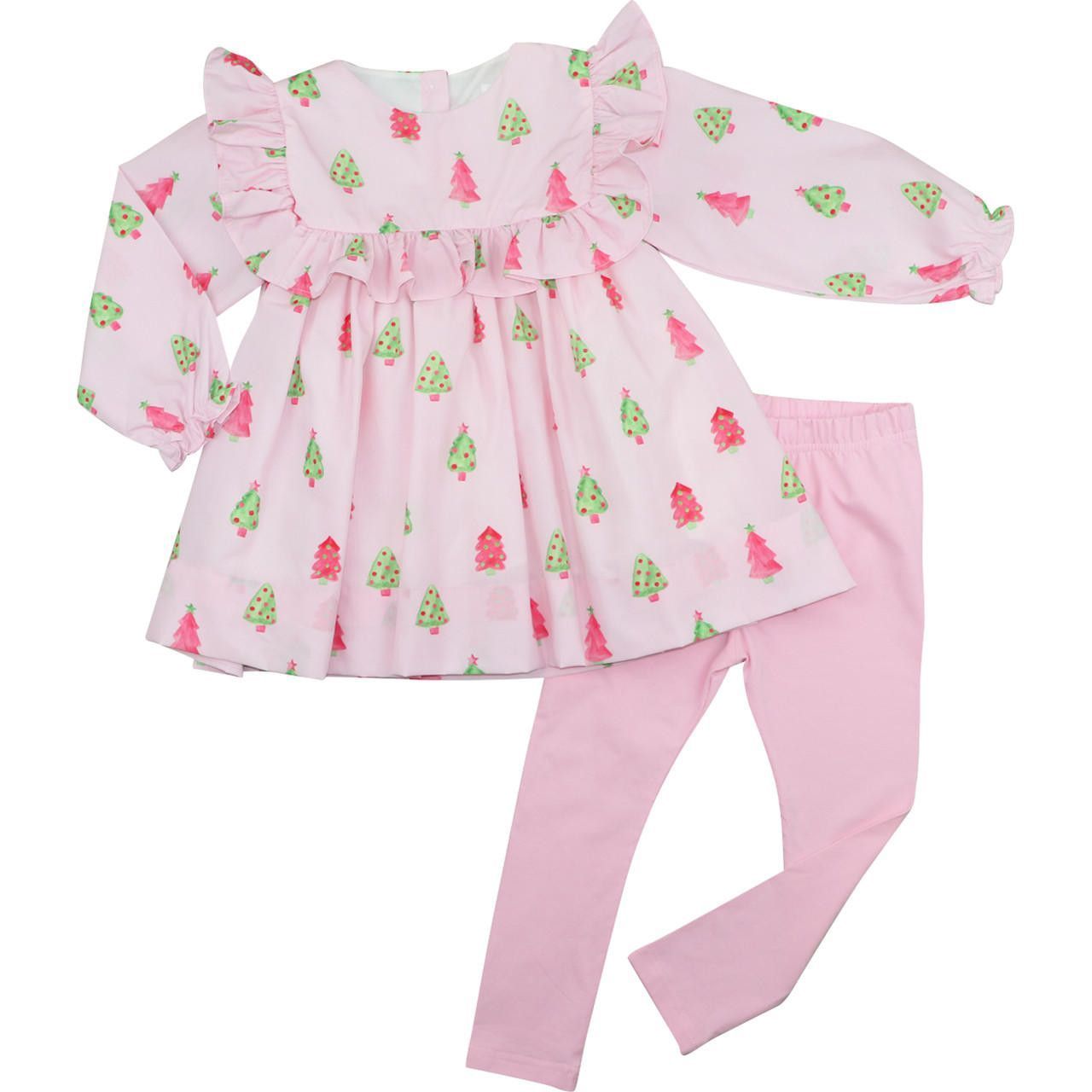 Pink And Green Christmas Tree Legging Set
