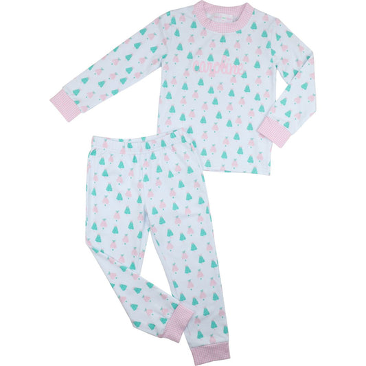 Pink And Green Christmas Trees Knit Pajamas