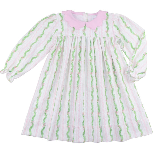 Pink And Green Corduroy Garland And Bow Dress