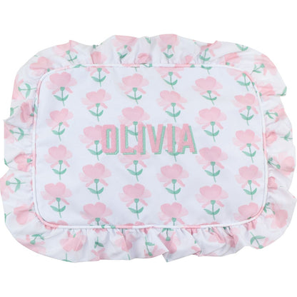 Pink And Green Floral Ruffle Zipper Pouch
