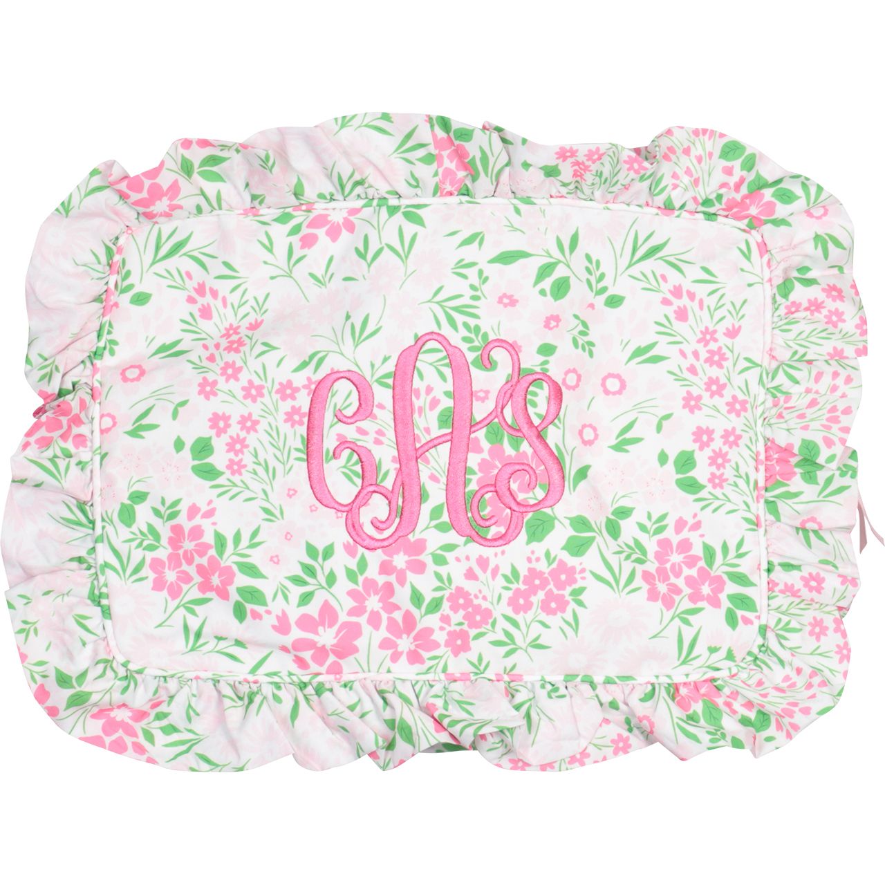 Pink And Green Floral Ruffle Zipper Pouch