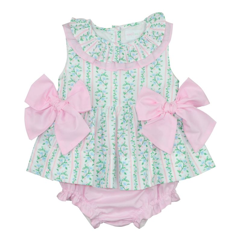 Pink And Green Floral Vines Diaper Set