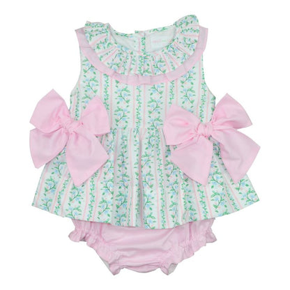 Pink And Green Floral Vines Diaper Set
