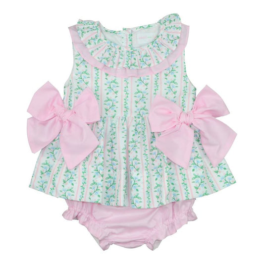 Pink And Green Floral Vines Diaper Set