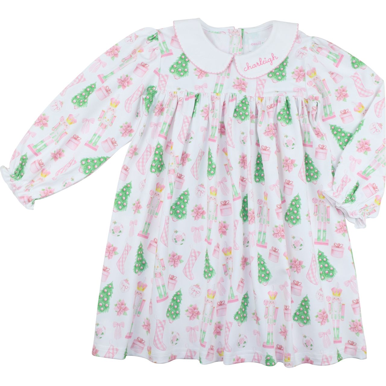 Pink And Green Holiday Print Knit Dress