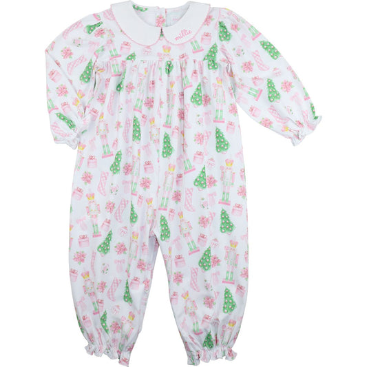 Pink And Green Holiday Print Knit Long Bubble