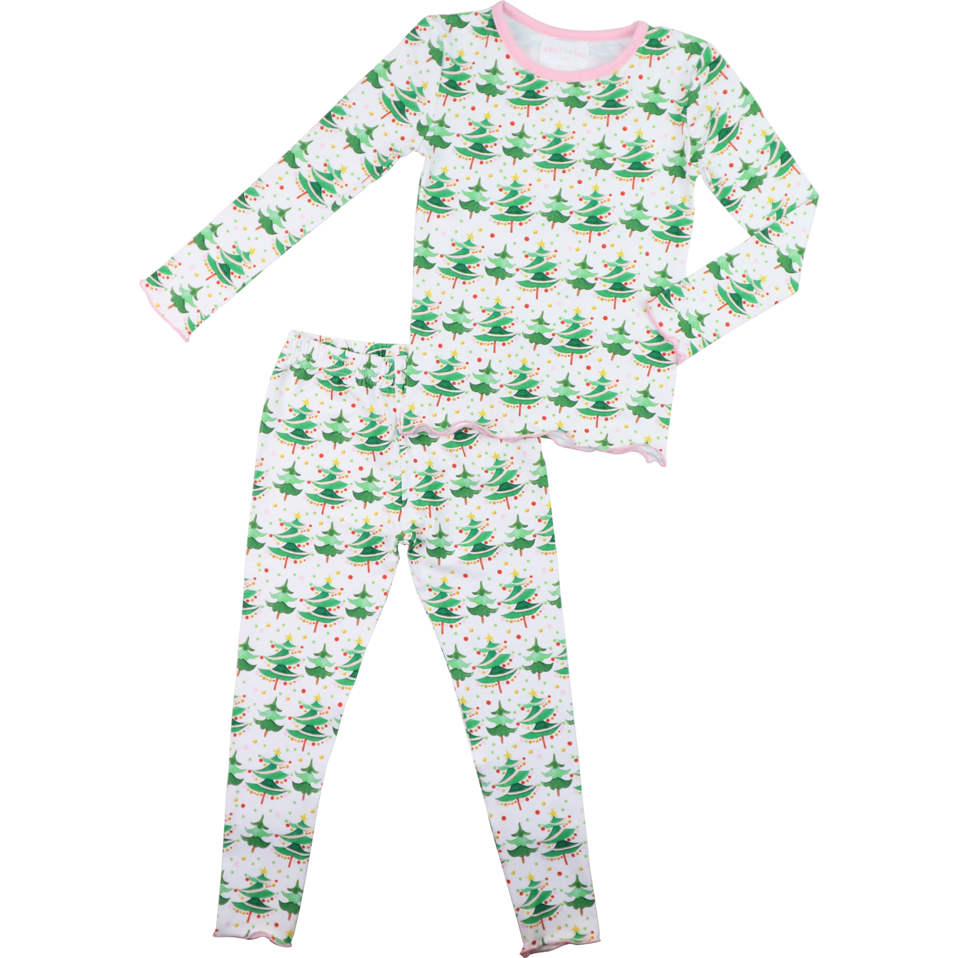 Pink And Green Knit Christmas Tree Pajamas
