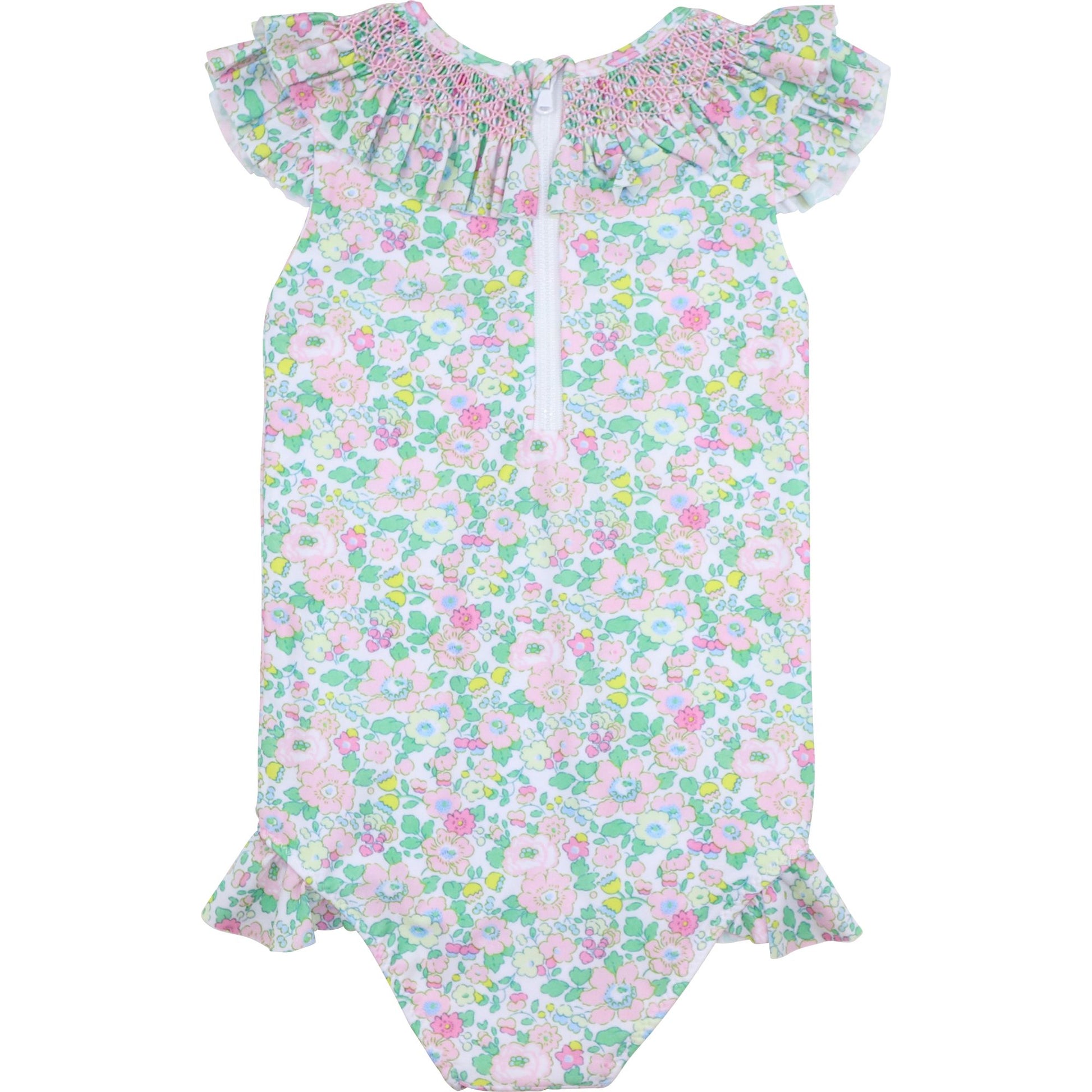 Pink And Green Liberty Puff Sleeve Smocked Swimsuit
