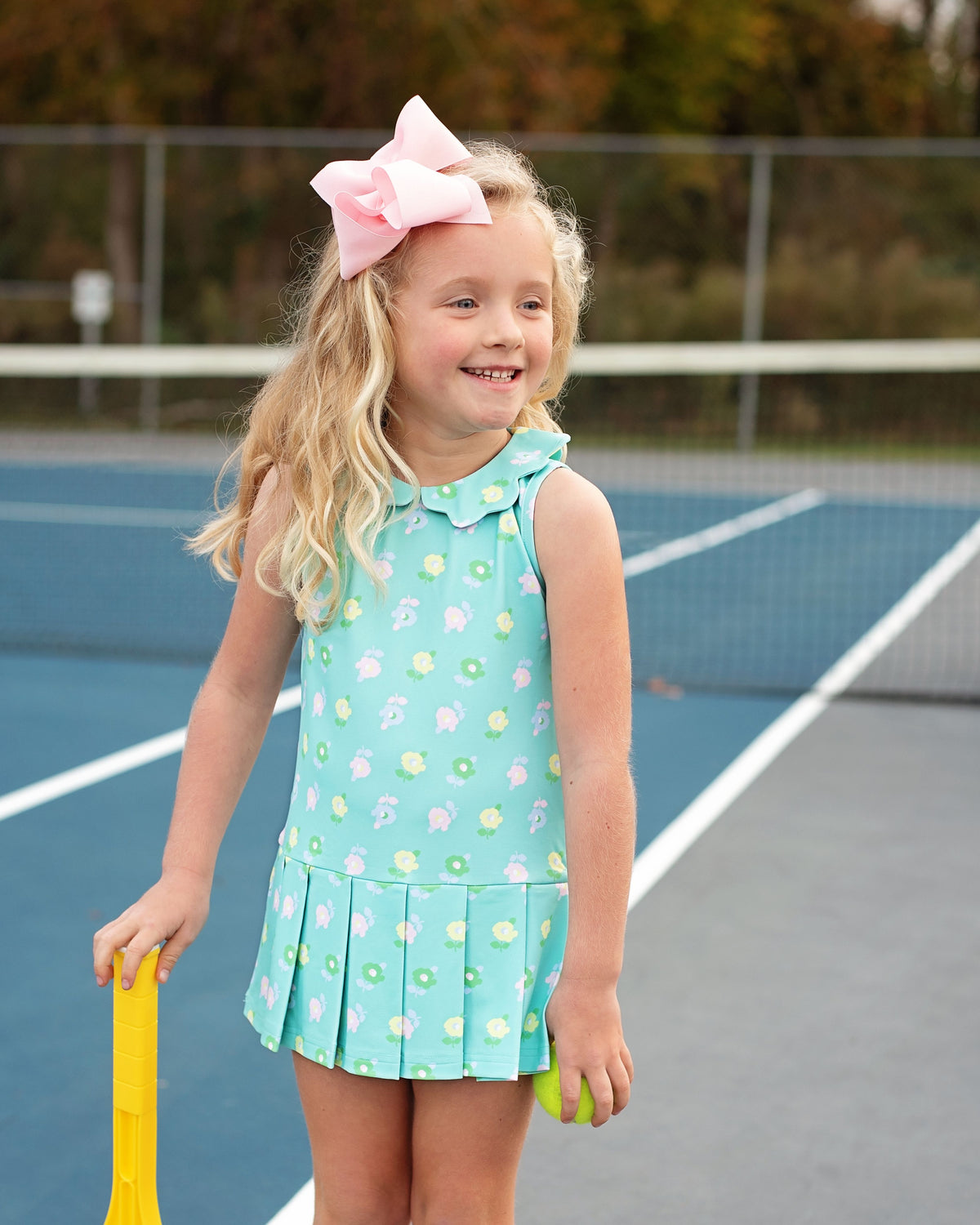 Pink & Green Floral Tennis Dress for Girls | Pleated Lycra Sport Dress -  Cecil & Lou