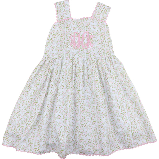 Pink And Green Rose Print Bow Dress