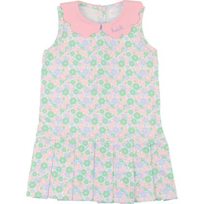 Pink And Green Scalloped Collar Lycra Tennis Dress1