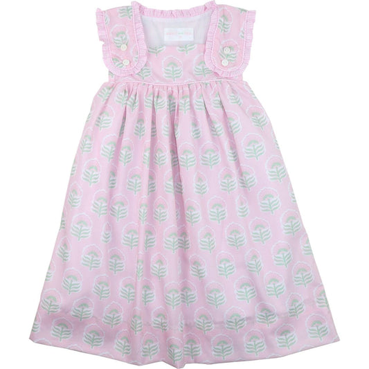 Pink And Mint Floral Block Print Dress