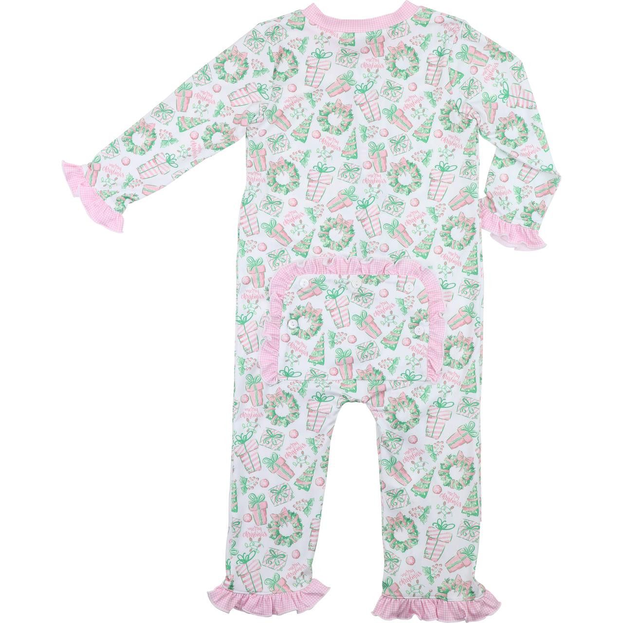 Pink And Mint Merry Christmas Zipper Pajamas