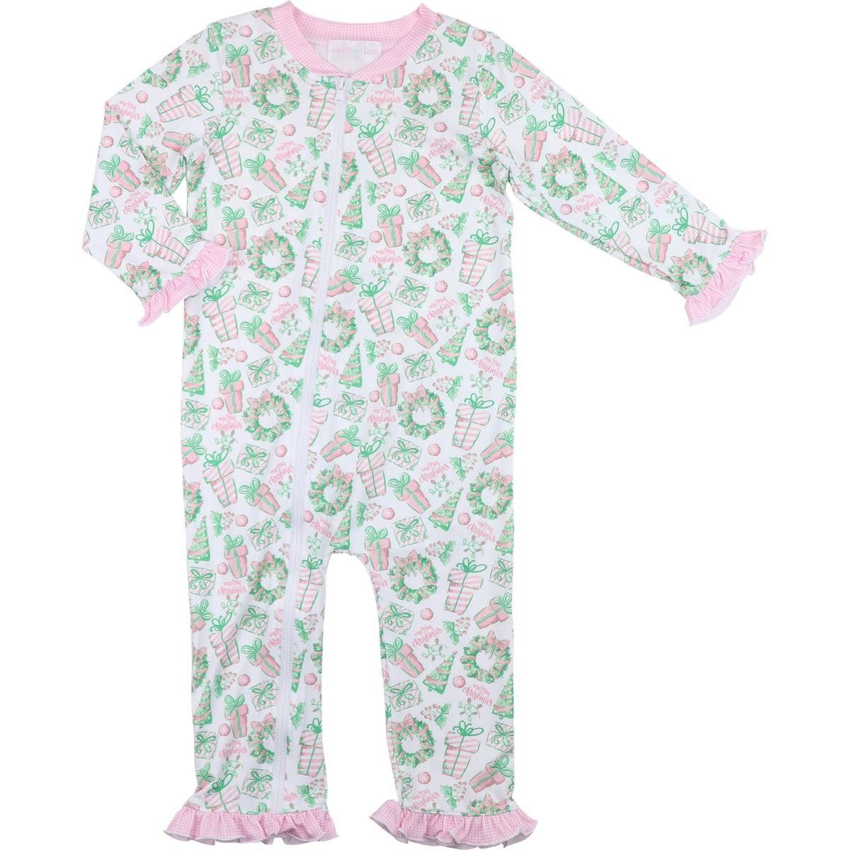 Pink And Mint Merry Christmas Zipper Pajamas