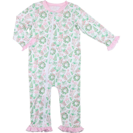 Pink And Mint Merry Christmas Zipper Pajamas