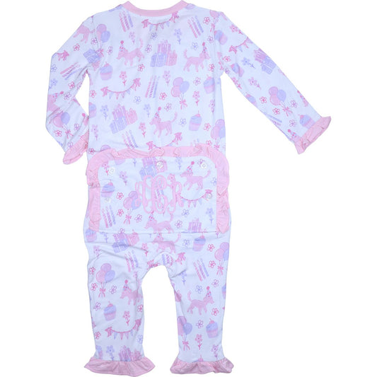 Pink And Purple Knit Birthday Zipper Pajamas
