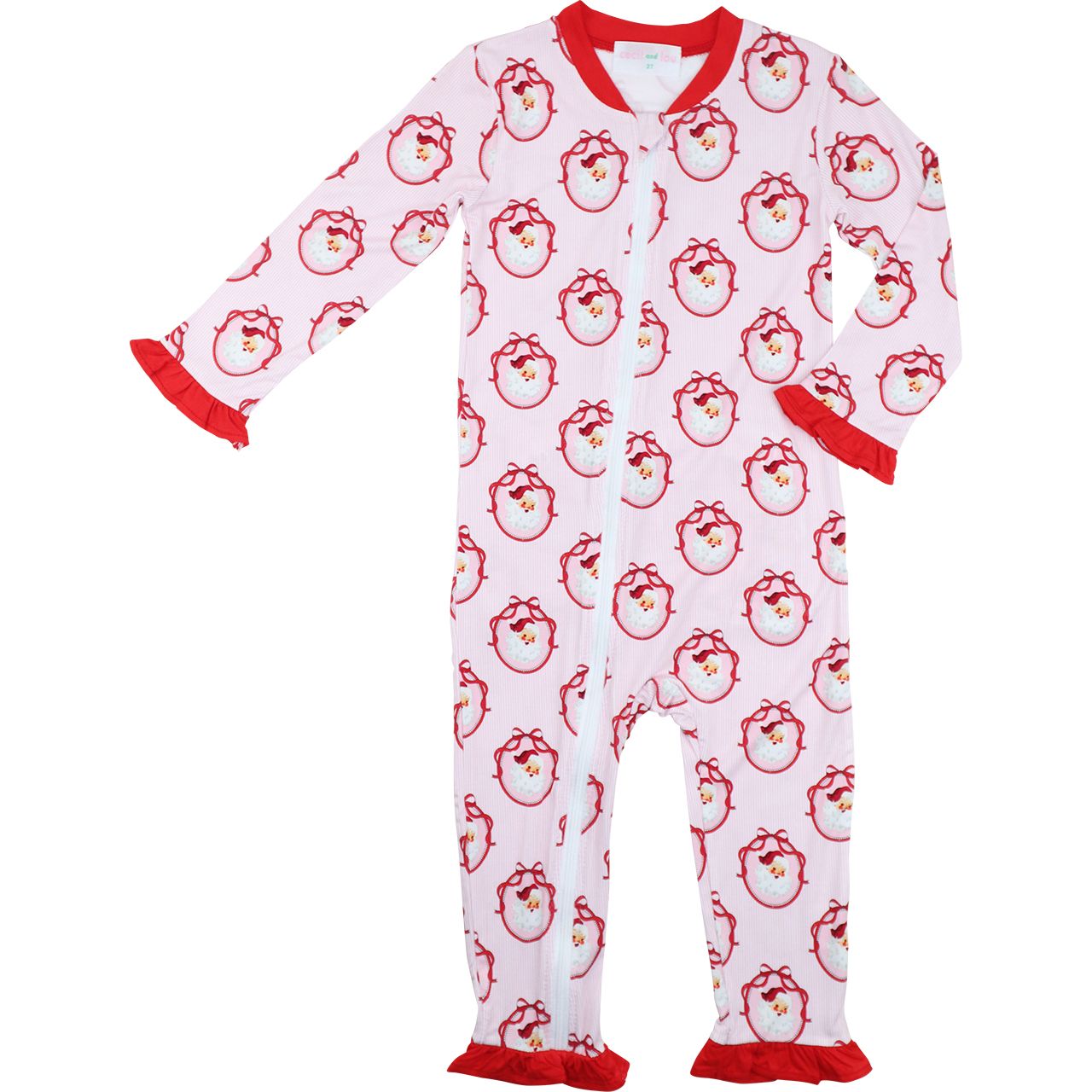 Pink And Red Knit Santa Zipper Pajamas