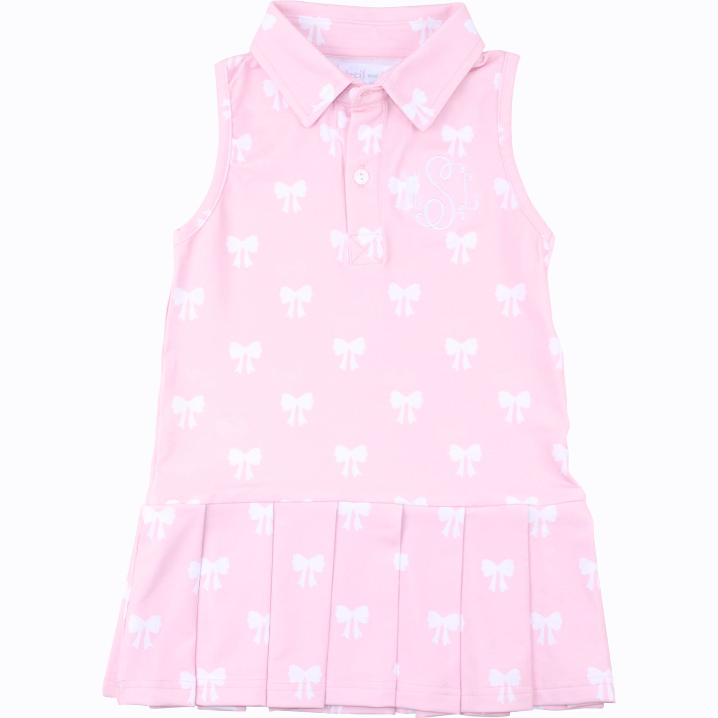 Pink And White Bow Print Lycra Tennis Dress