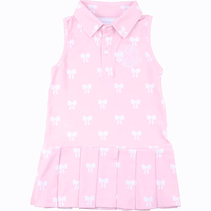 Pink And White Bow Print Lycra Tennis Dress