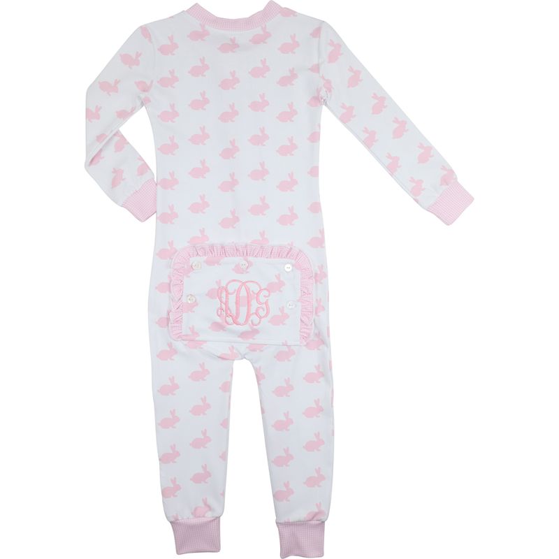 Pink And White Bunny Print Knit Zipper Pajamas