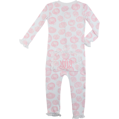 Pink and white knit pumpkin zipper pajamas