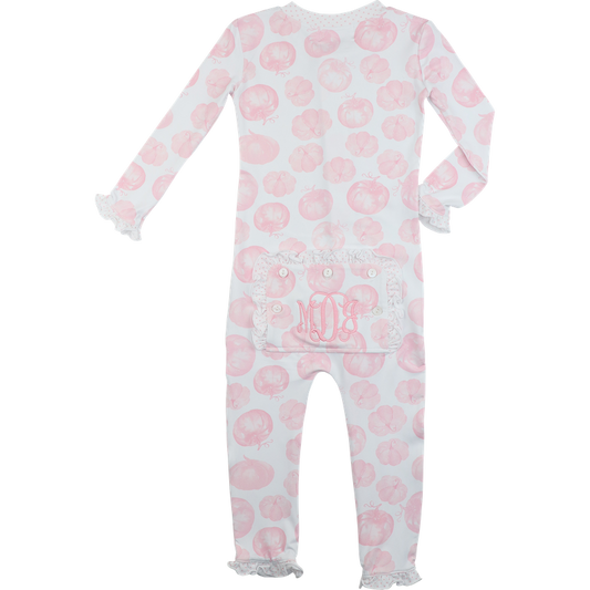 Girl zipper pajama with pink pumpkin pattern on a white background