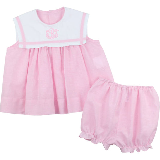 Pink And White Square Collar Diaper Set