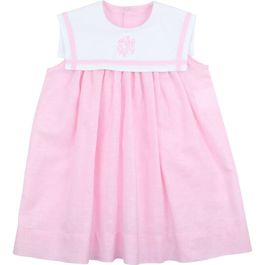 Pink And White Square Collar Dress
