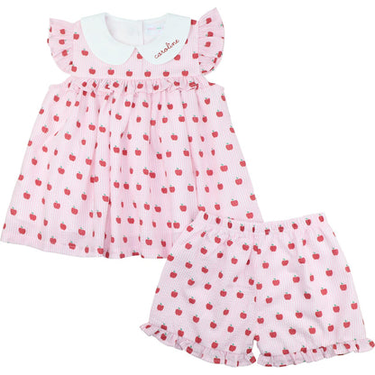 Pink Apple Print Short Set