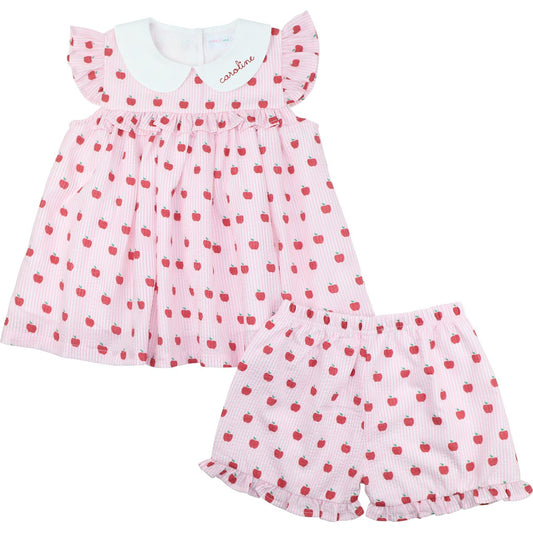 Pink Apple Print Short Set