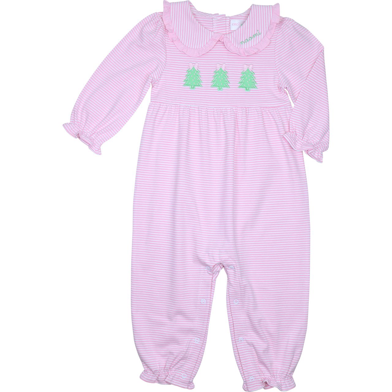 Pink Applique Christmas Tree Knit Long Bubble