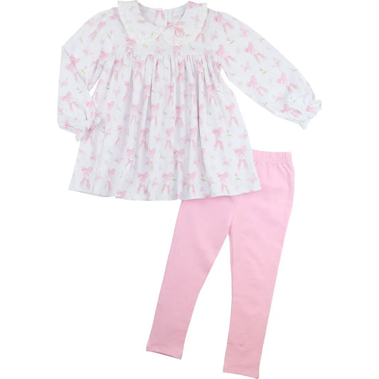 Pink Ballet and Bow Knit Legging Set
