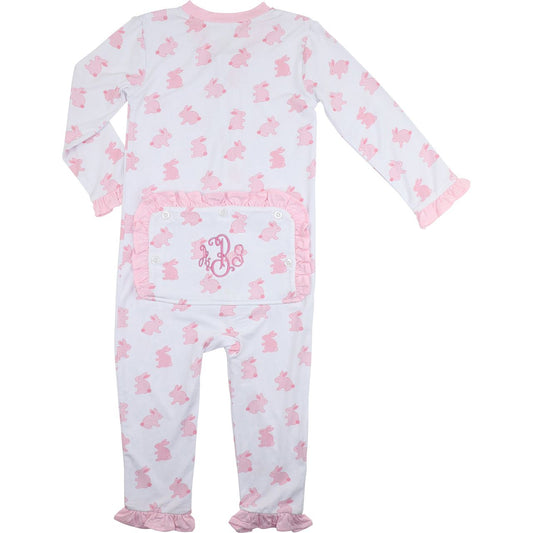 Pink Bamboo Knit Bunny Zipper Pajamas