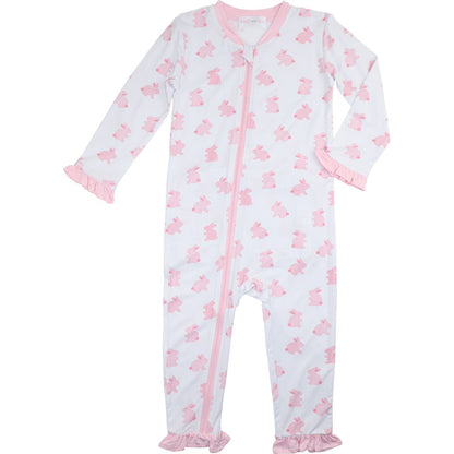 Pink Bamboo Knit Bunny Zipper Pajamas