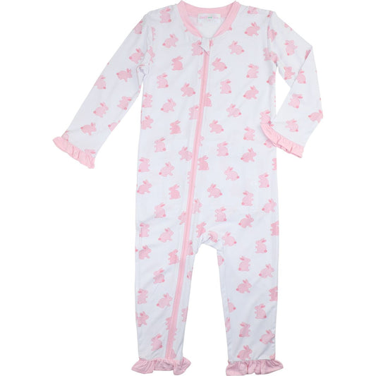 Pink Bamboo Knit Bunny Zipper Pajamas