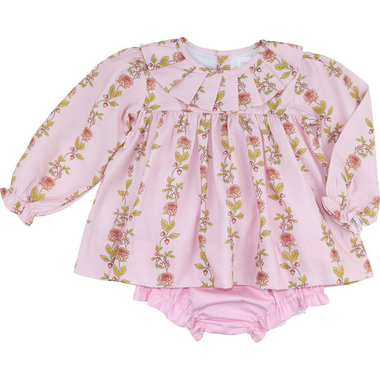 Pink floral diaper set outfit with on a white background