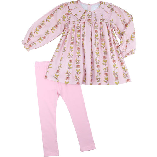 Pink floral top and leggings set on a white background