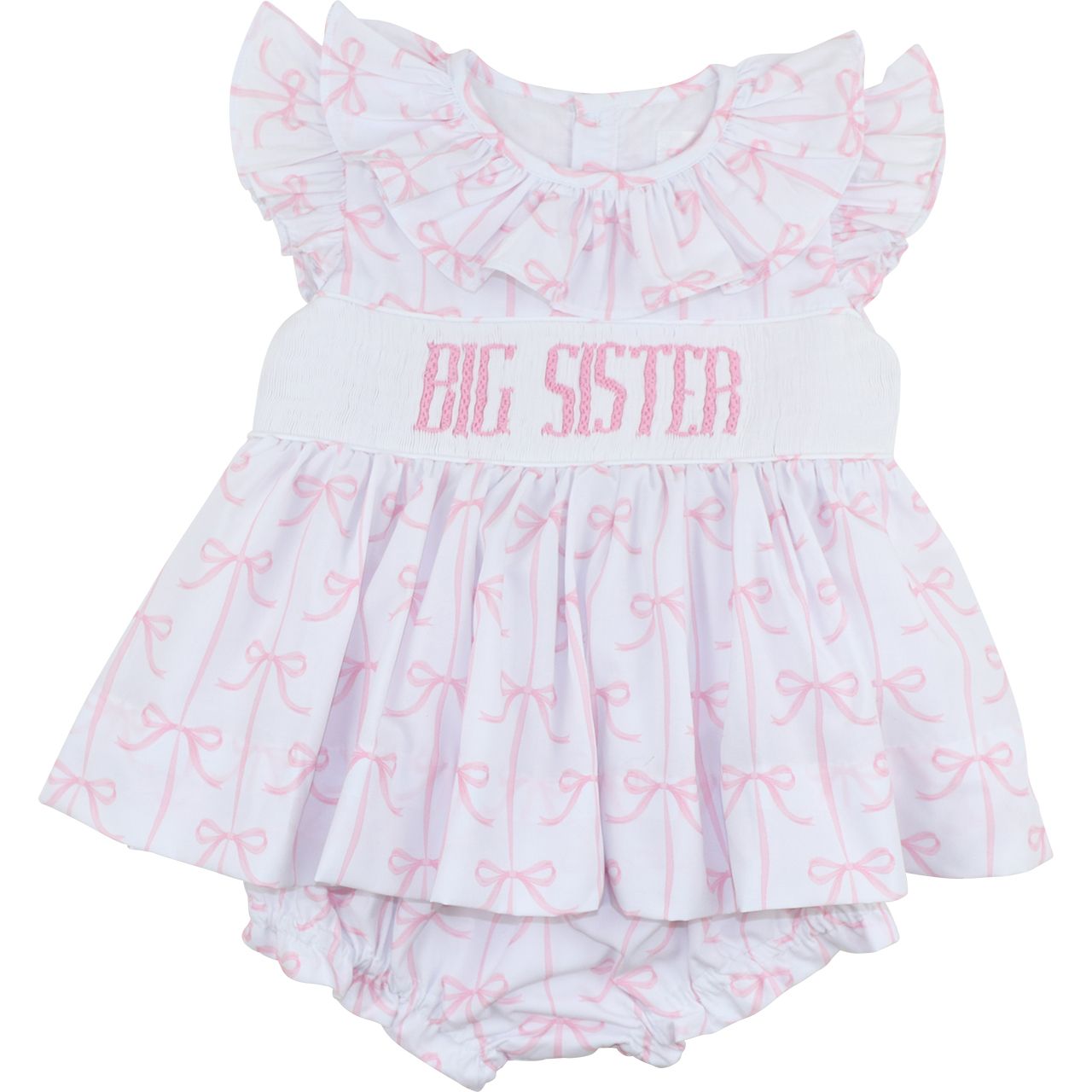 Pink Bow Smocked Big Sister Diaper Set
