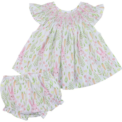Pink Bunny And Carrot Smocked Diaper Set